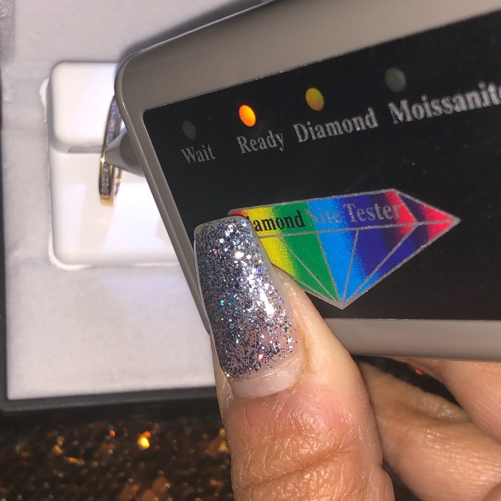 10k yellow gold vermeil Real diamond hoop Huggie earrings exquisite baguette Wow - Picture 6 of 7